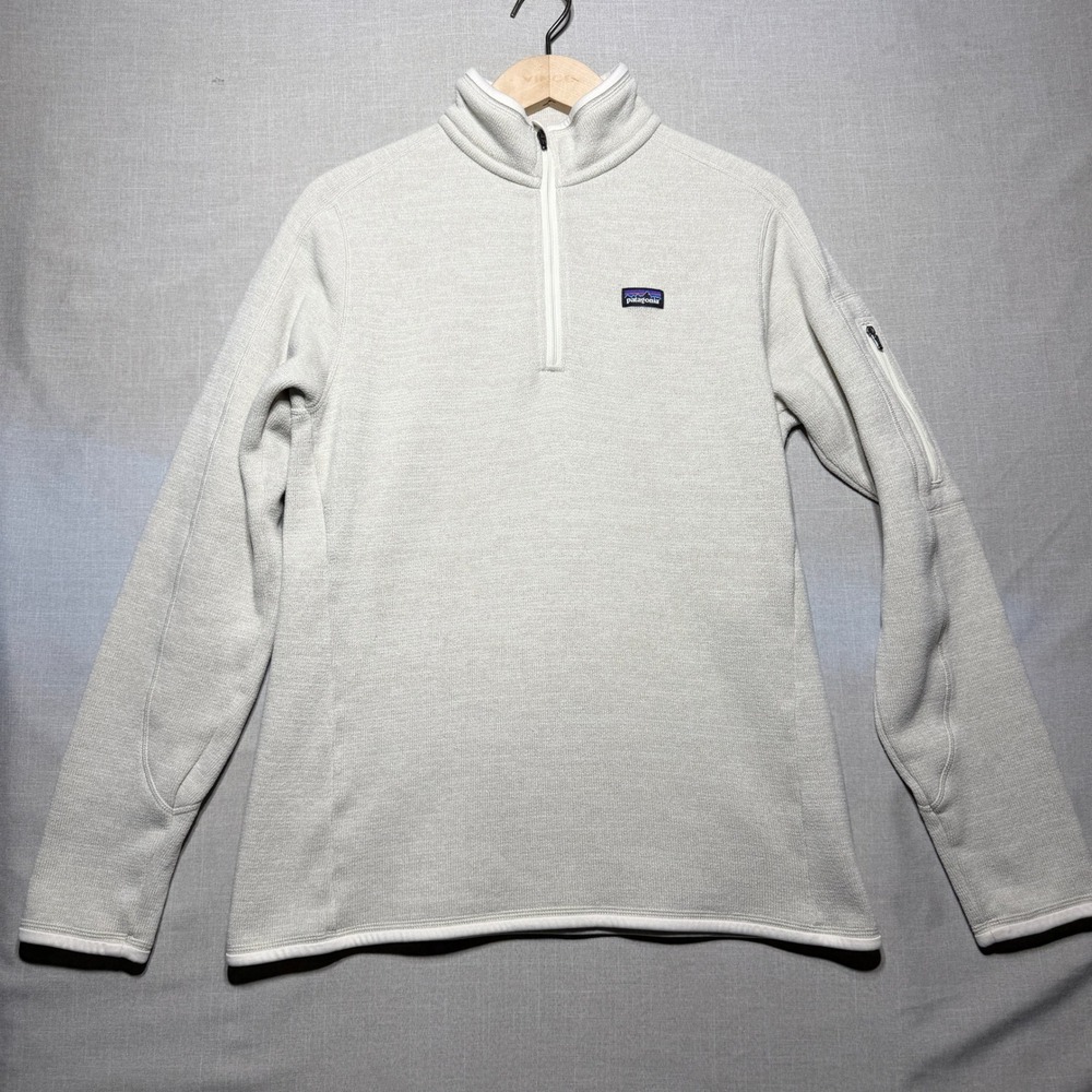 Patagonia Sweater Women Large Beige LS Better Sweater 1/4 Zip Fleece 25616